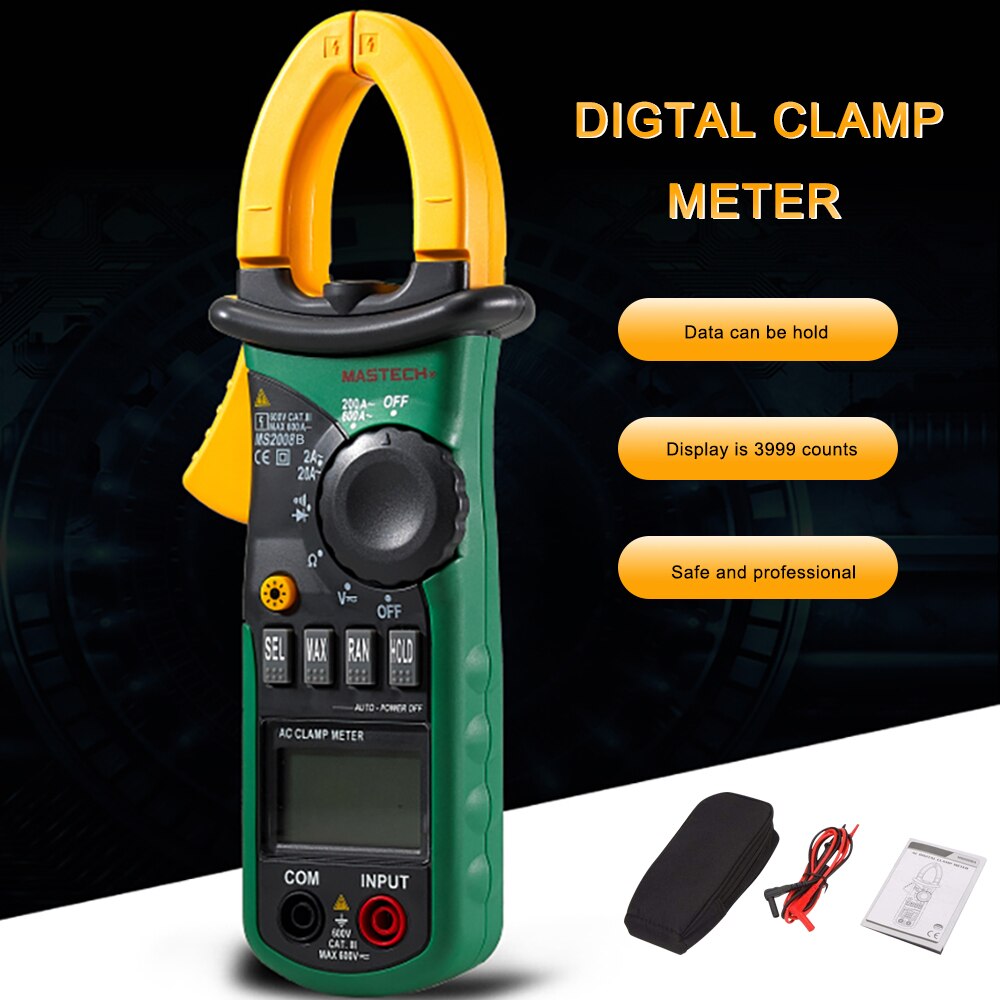MASTECH MS2008B Digtal Clamp Meter with Light Temp Frequency ACDC Digital Multimeter Electric Tester Current Clamp Meter Ammeter
