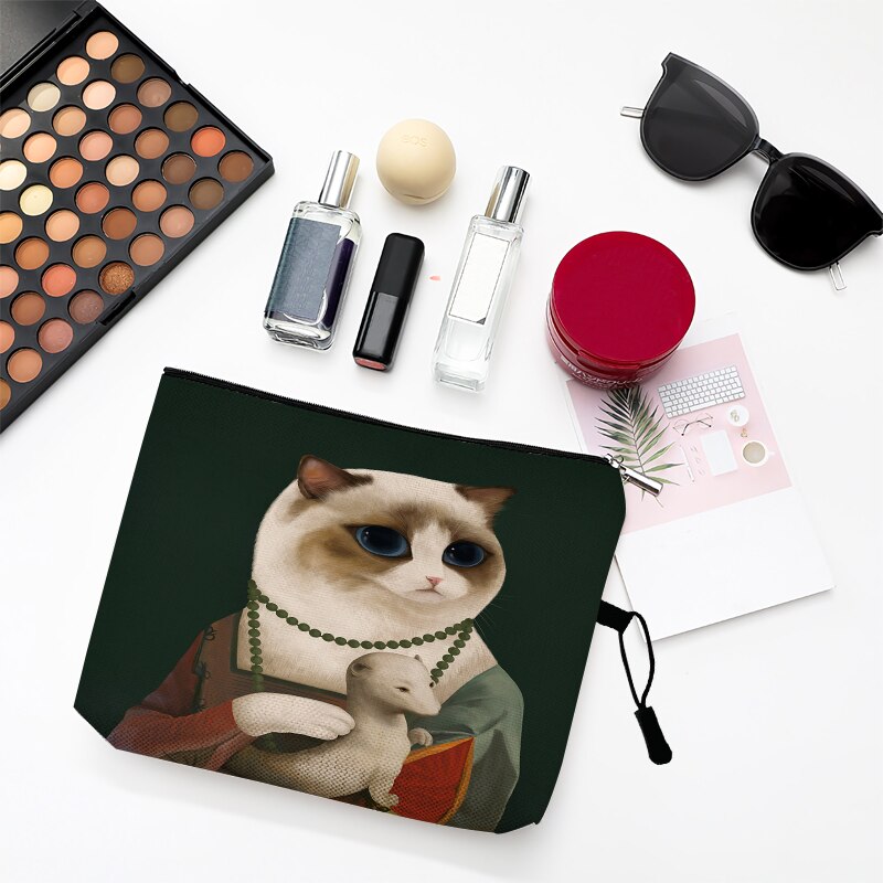 Sacchetto di vanità del rossetto dell'organizzatore di articoli da toeletta di viaggio della borsa cosmetica delle signore delle donne del sacchetto di trucco di progettazione del gatto divertente sveglio eccellente