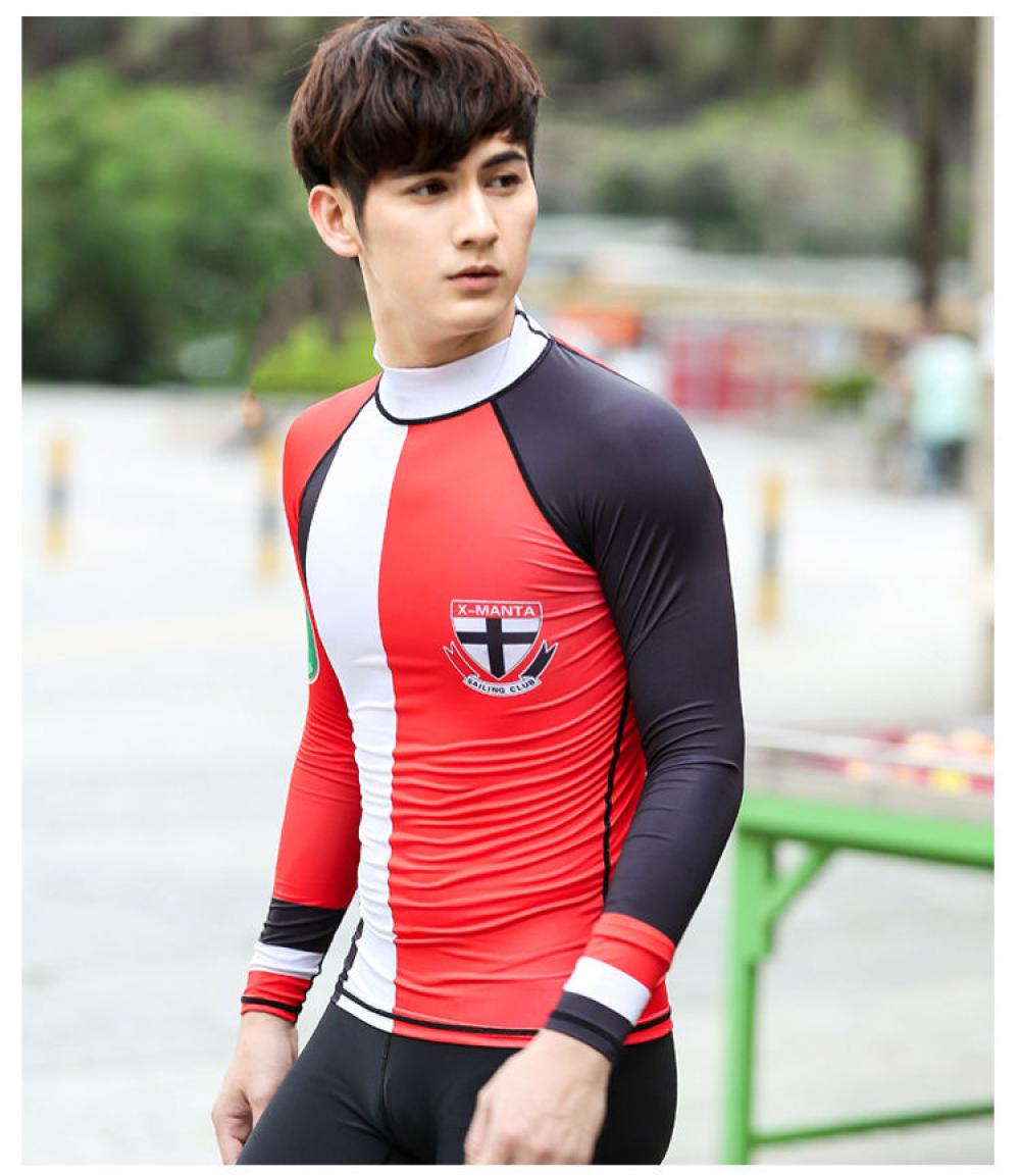 LS-647 Men Surf Diving Beach Suit Snorkeling Long Sleeve Shirt Swimwear Rash Guard Tops