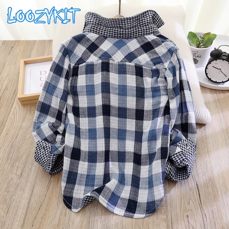 Chemise à carreaux en coton pour enfants, manches longues, pour garçons et filles,