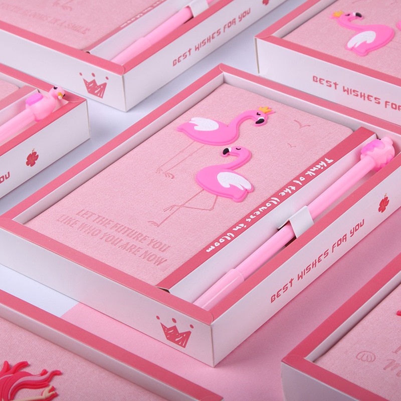 Kawaii Pink Notebook With Gel Pen Flamingo Notepad for Girls Box Set School Supplies Planners Escolar Stationery Sketchbook