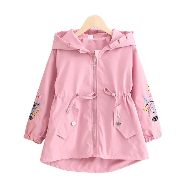 Autumn Winter Children Girls Hooded Outwear Jackets Clothing Kids Girls Zipper Windbreaker Waterproof Tops Teenagers Trench Coat: Style-1 / 100cm