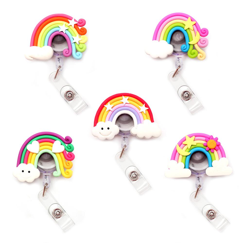 5 Colors Rainbow Retractable Plastic Badge Holder Reel Student Nurse Exhibition Enfermera Girl Name Card Chest Card