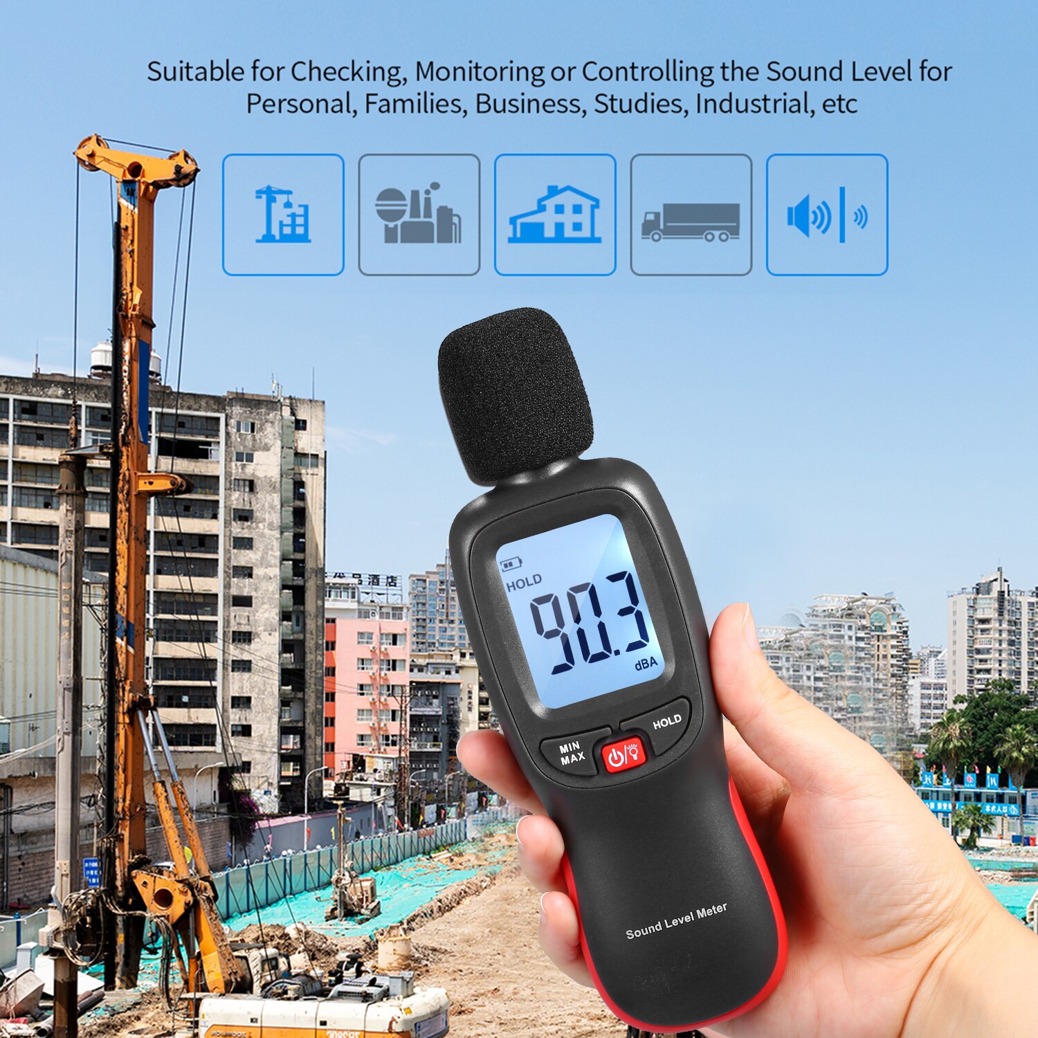 Mini LCD Digital Noisemeter Sound Level Meter 30-130dB Noise Volume Measuring Instrument Decibel Monitoring Tester