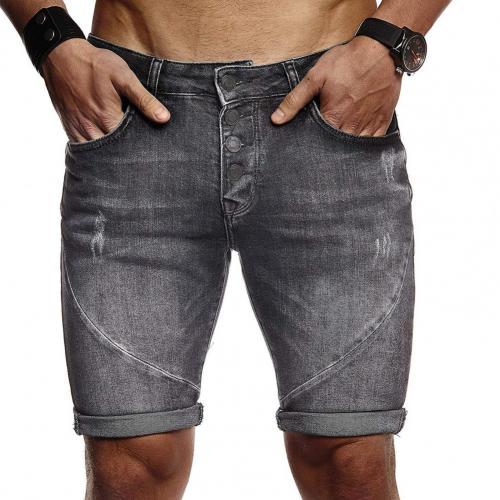Denim shorts hombre elástico corto pantalones vaqueros rasgados de la piel-amistosa poliéster verano Pantalones cortos de hombre para el desgaste diario negro M-XL: Negro / XL