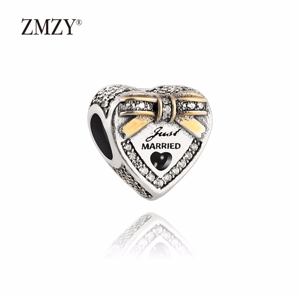 ZMZY Originale 925 sterlina d'argento Pendenti E Ciondoli CZ di Amore Del Cuore Arco Sposato Perline Adatto Serpente Braccialetto di Fascino DIY tariffa Dei Monili Delle Donne