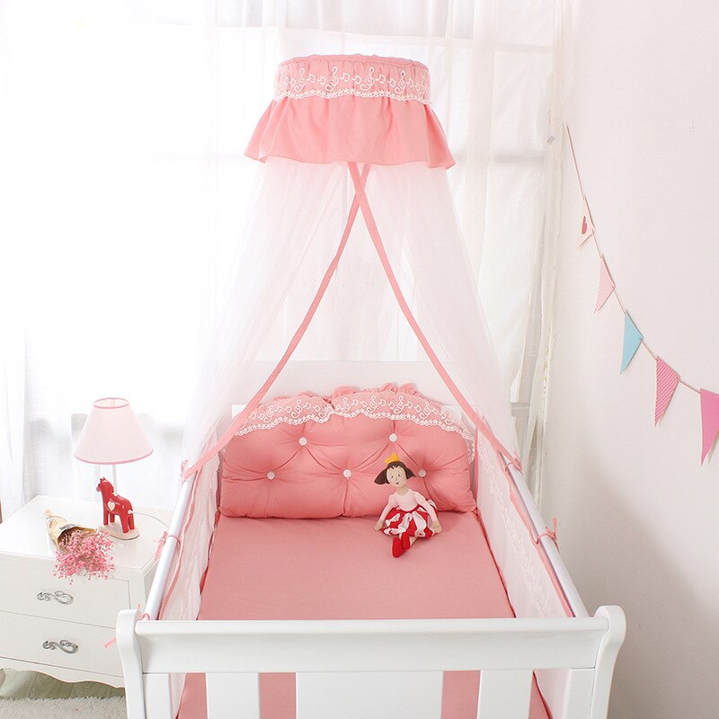 Scandinavische schattige kant roze babybed klamboe hangend koepelnet kinderbed gordijn babykamer decoratie