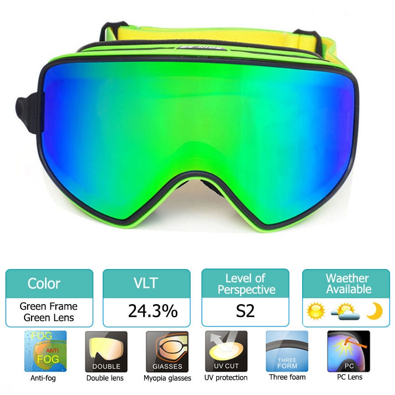 Skibriller 2 in 1 med magnetisk dual-use linse for nattski anti-tåke  uv400 snowboardbriller menn dame skibriller