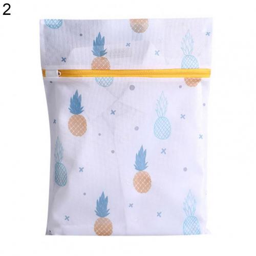 Bolsa de lavandería de poliéster, bolsas para lavar la colada, estampado de plantas, con cremallera, bolsa de rejilla para la ropa sucia, lavadoras, 6 tamaños: Pineapple 2