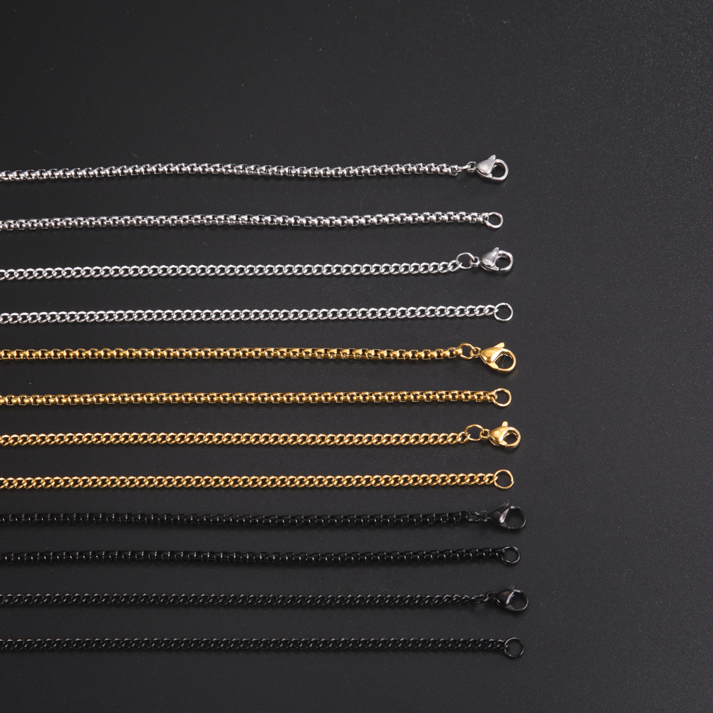 Skyrim-collar de cadena de caja larga de 60cm para hombre, cadenas de eslabones de Color negro y dorado de acero inoxidable, joyería Punk básica al por mayor