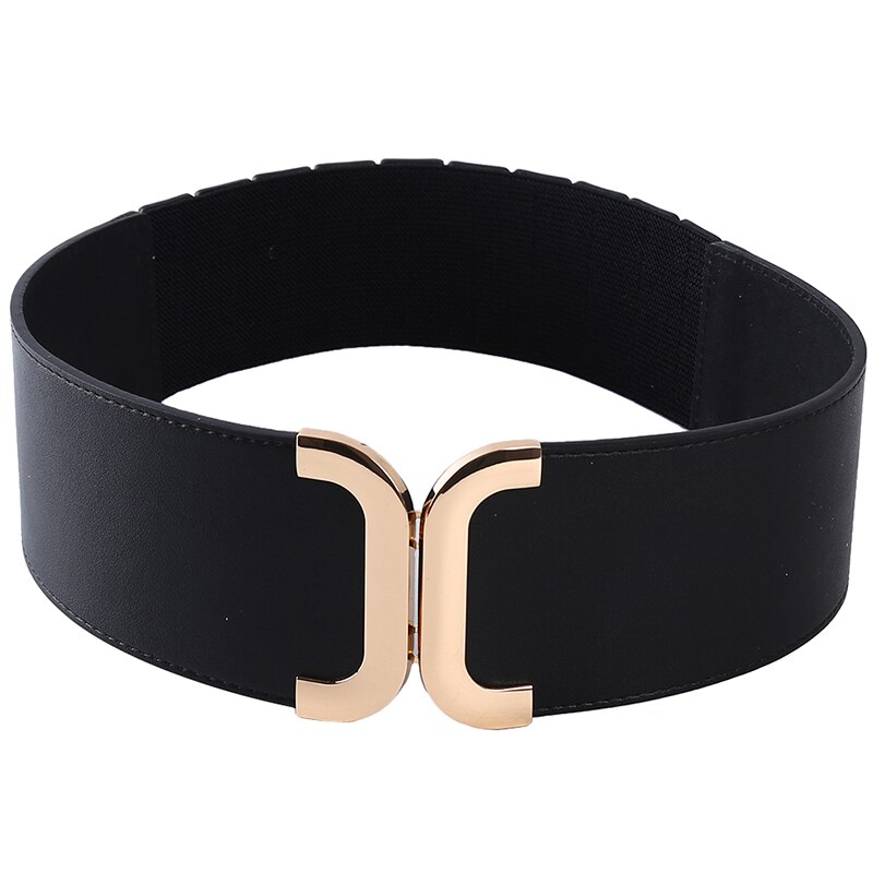 Cinturones anchos con hebilla para mujer, cinturón ancho elástico, hebilla dorada, faja femenina, vestido de tirantes, de decoración: black