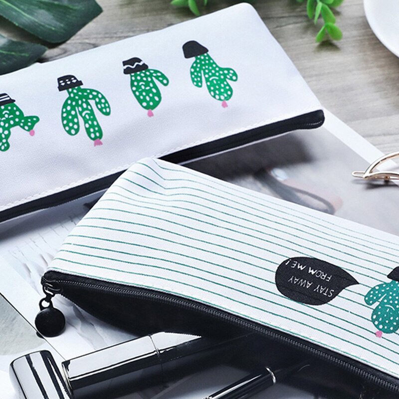 8 Stuks Kleine Verse Pen Case Bag Potlood Canvas Potlood Pen Case Pennenhouder Cosmetische Make-Up Bag Set (Cactus stijl)