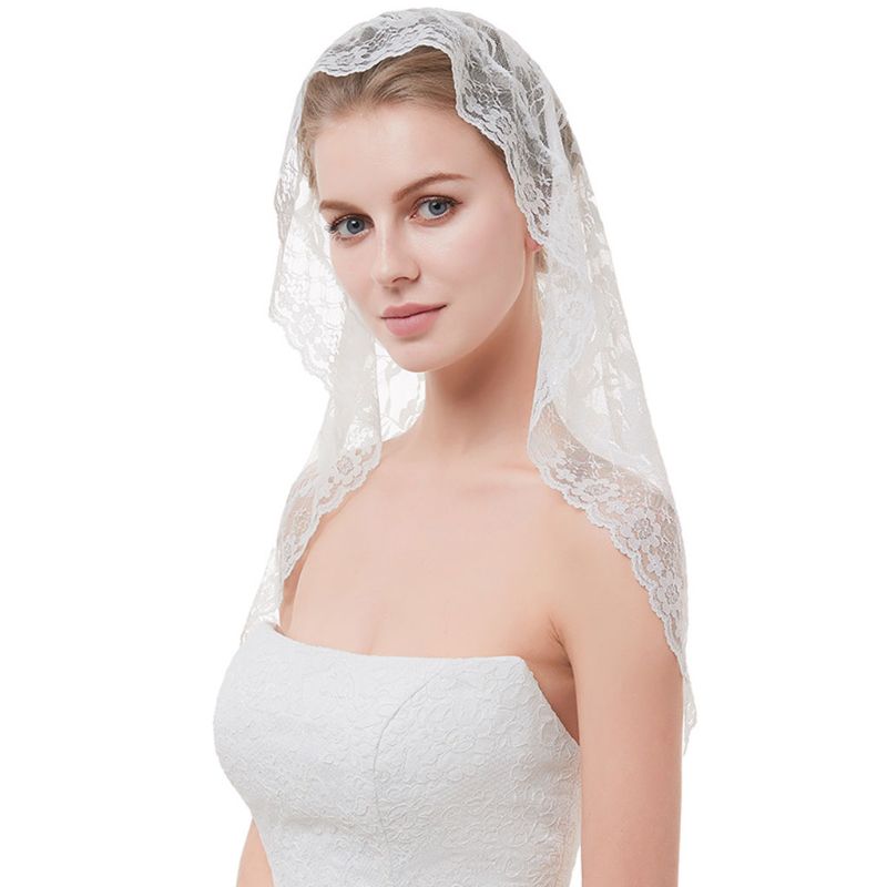 Frauen Kurze Hochzeit Schleier Zart häkeln Blumen- Spitze Jacquard überbacken trimmen Braut Schleier Gesicht Abdeckung Kein Kamm