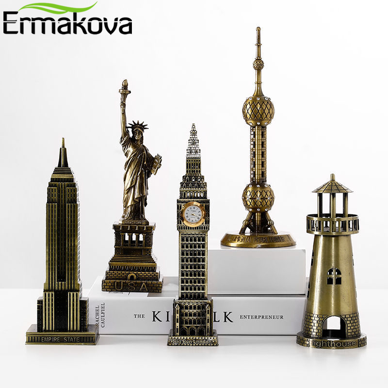 ERMAKOVA estatuilla de arquitectura de Metal, estatua de recuerdo de edificio de monumentos de fama mundial, decoración de escritorio para el hogar y la Oficina, de Navidad