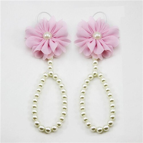 Baby Pearl Anklets Shoe Jewelry With Flowers Foot Chain Infant Colorful Barefoot Anklet Chain Accessories: pink