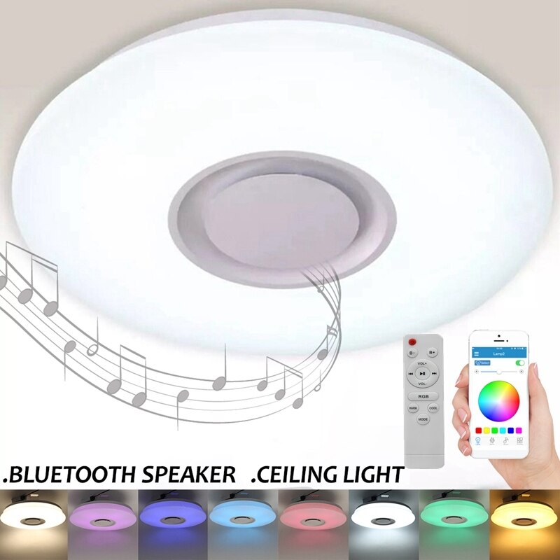 LED Wireless Bluetooth Speaker Loundspeaker Player RGB Dimmable Ceiling Light Panel Lamp with APP + Remote Control For Bedroom
