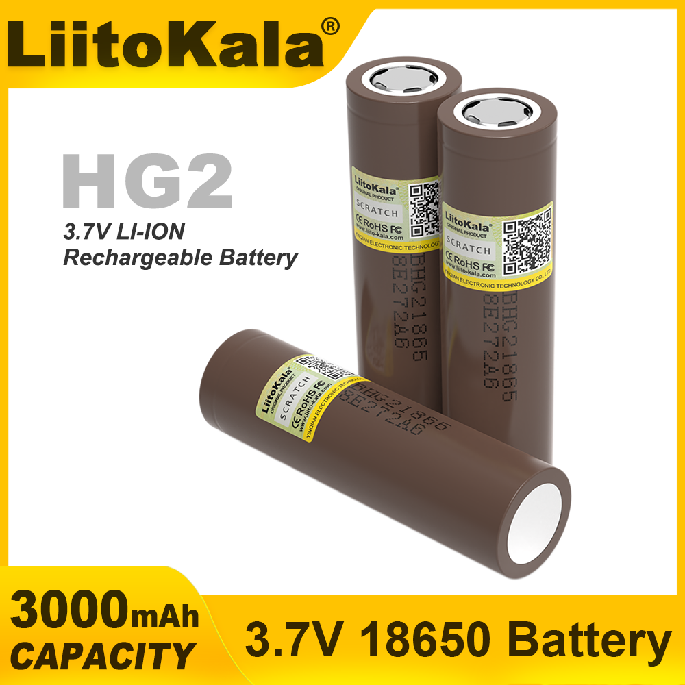 Liitokala 18650 Battery HG2 3000mAh 3.6V Lithium Continuous Discharge 20A Dedicated Electronic Power Battery