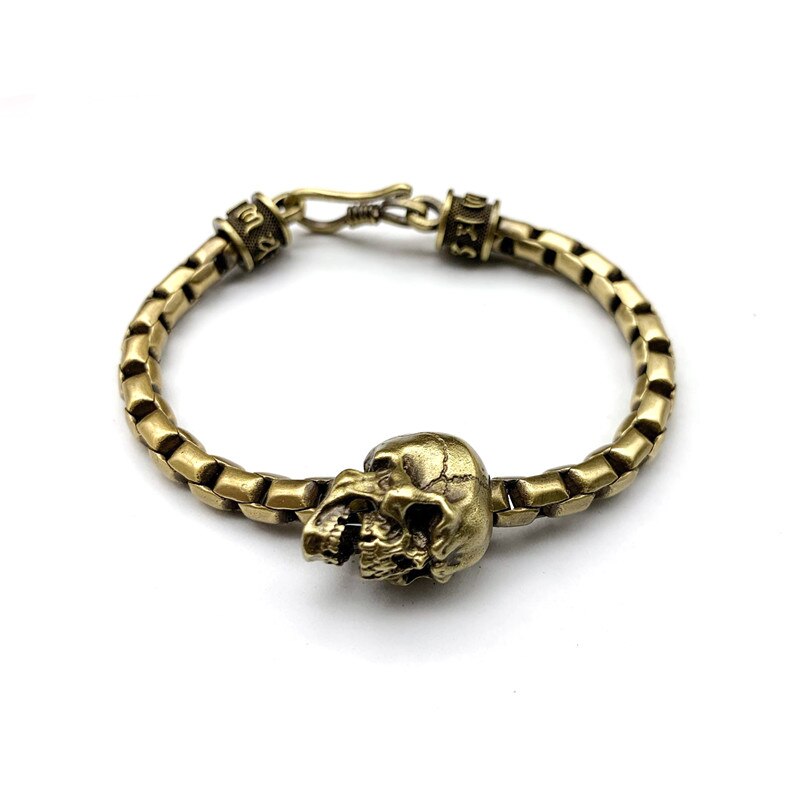 Weiß Messing Männer Armband Mechanischen Getriebe Ketten Punk Armbänder Antike Kupfer Hand Armreifen 9mm Breite Kette Armband für Frauen: Skull Bracelet