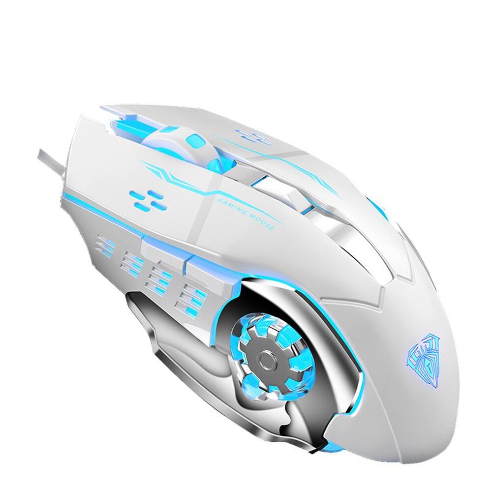 Gaming Mouse Marco Programmable Cool Lighting USB Optical Mouse Gaming for PC Laptop Computer: White
