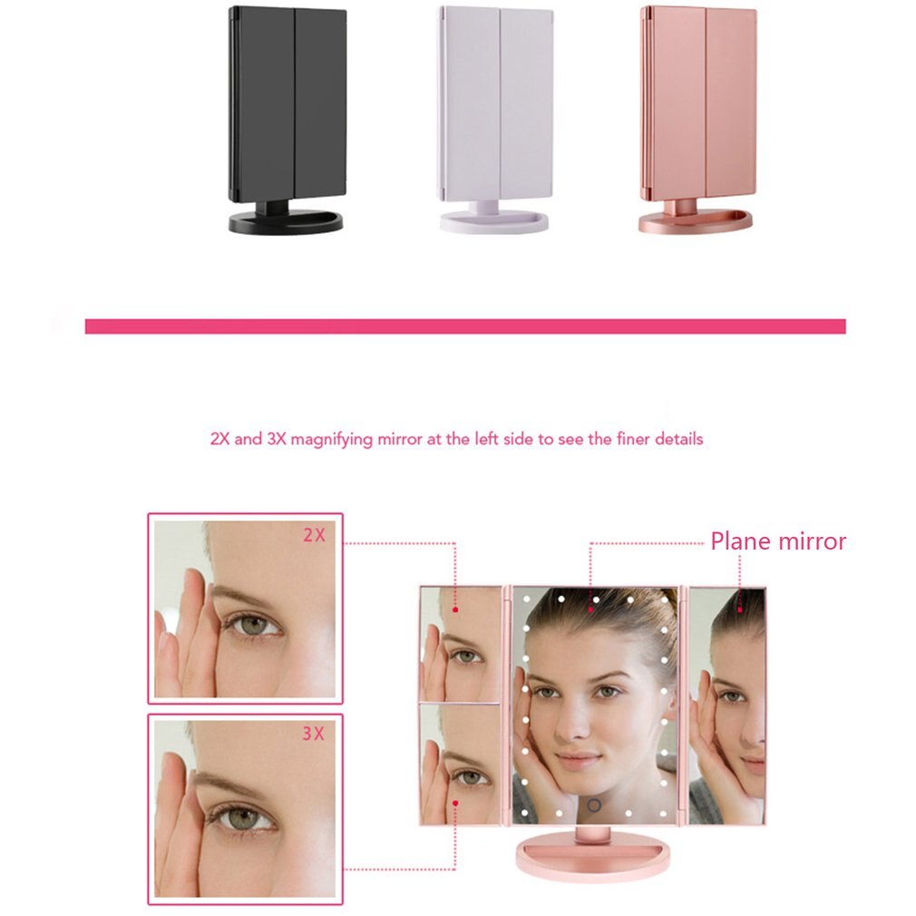 Makeup Mirror LED Touch Screen 22 Light Table Desktop Makeup 2X/3 XMagnifying Mirrors Vanity 3 Folding Adjustable Mirror
