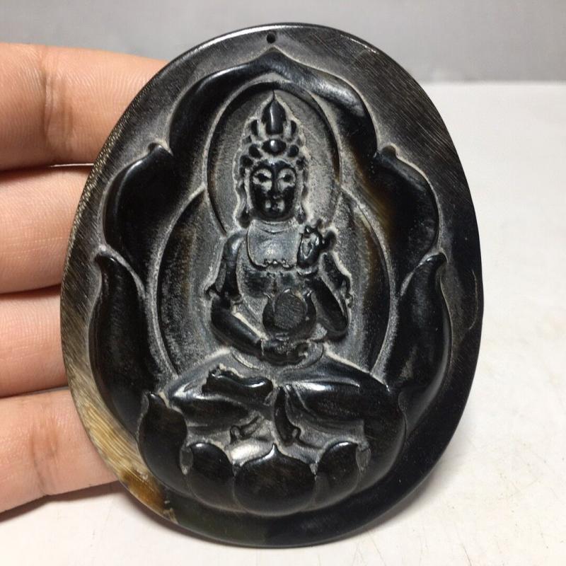 Cuerno de buey antiguo de China tallado a mano, Buda de mil manos, amuleto Guanyin Maitreya, estatua Feng Shui, decoración, colgante Ornamental