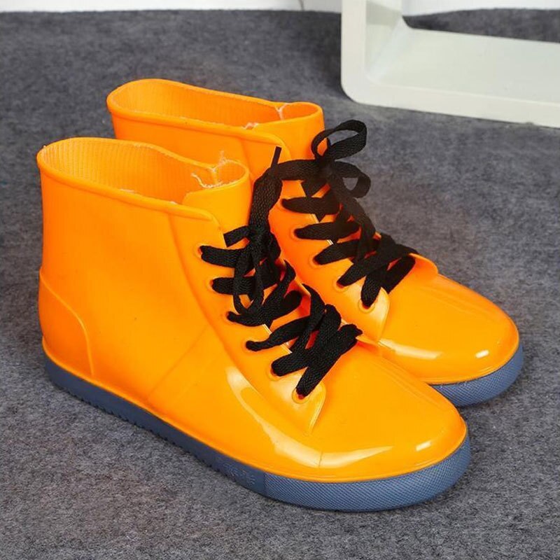 PVC Frauen transparent Regen Stiefel Gummi Spitze hoch Frauen Stiefeletten Wasserdicht lässig Komfort Damen Stiefel Schuhe: Orange