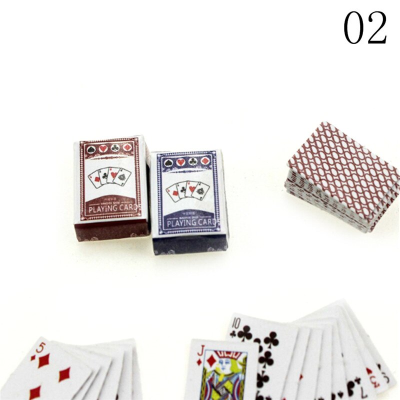 1 Set Mini 1/16 or 1/12 Scale Dollhouse Miniature Poker Card Pretend Play House Toy Accessories Random Color