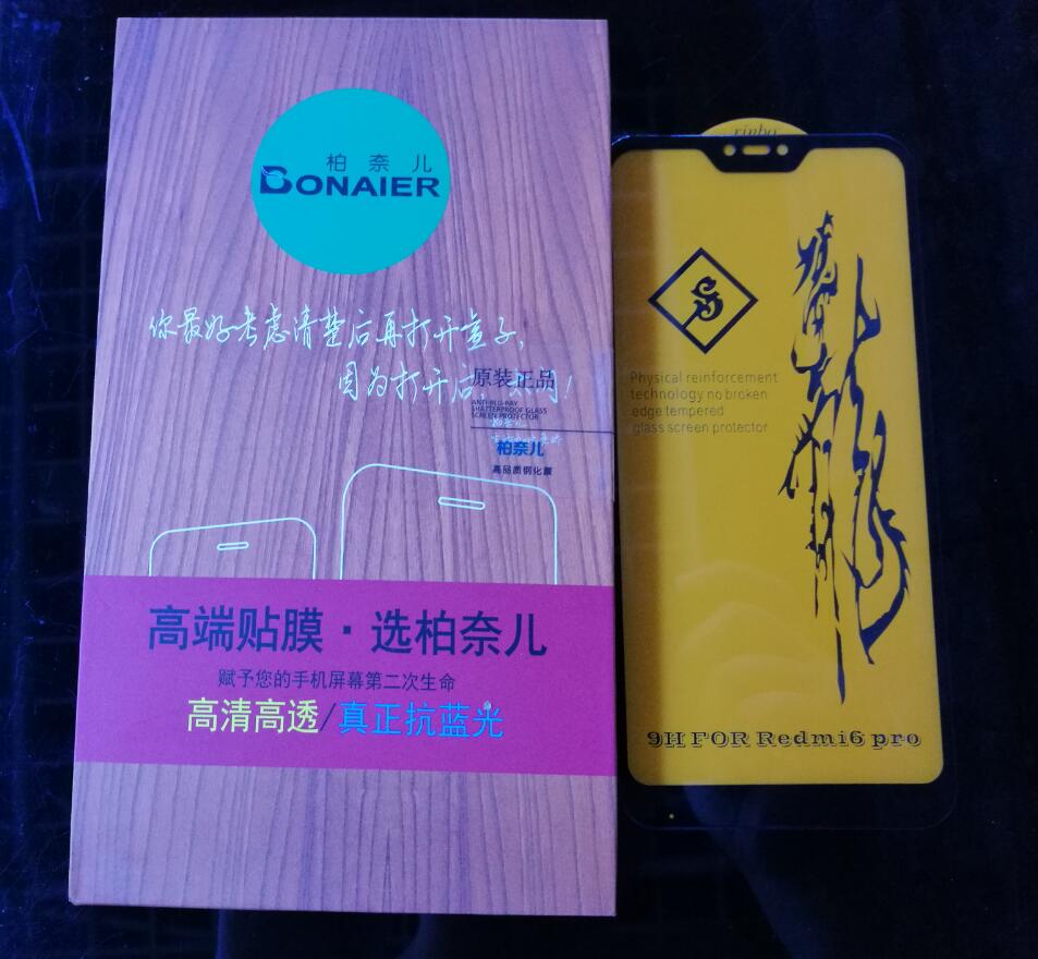 Bonaier Triple Strong Clear Tempered Glass Full Glue Film for Xiaomi Redmi 6 Pro Mi A2 Lite Screen Protector: Full glue Black 2pcs / Redmi 6 Pro