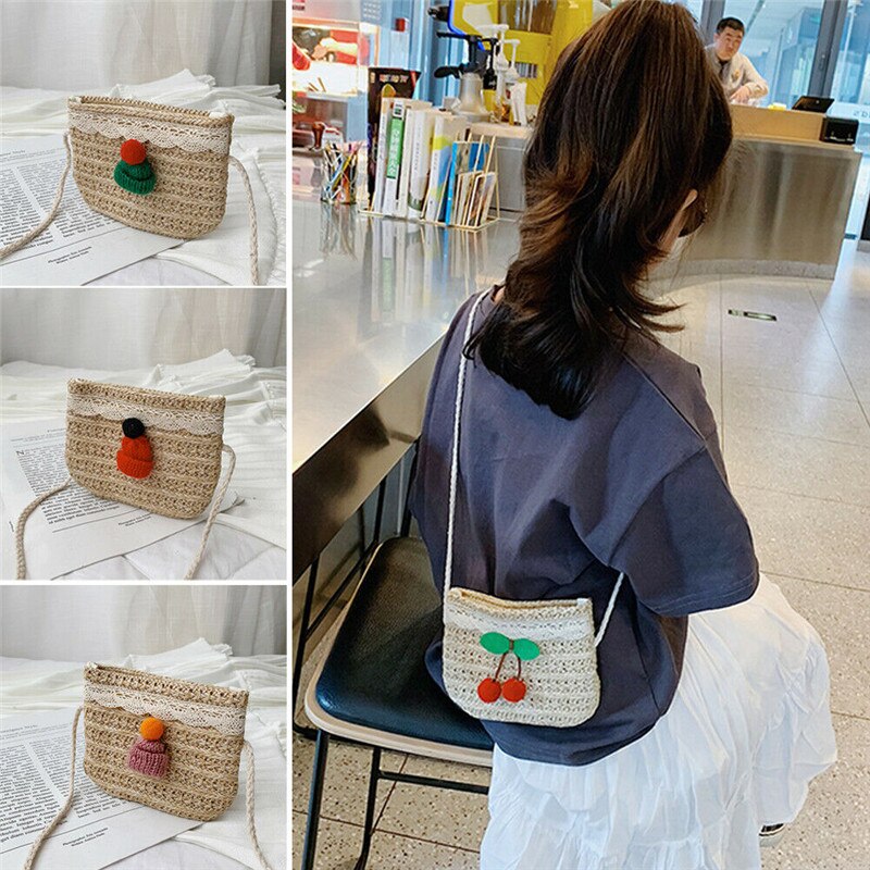 Noennavn søt småbarn baby strand messenger vesker barn barn jenter halm skulderveske håndveske crossbody veske