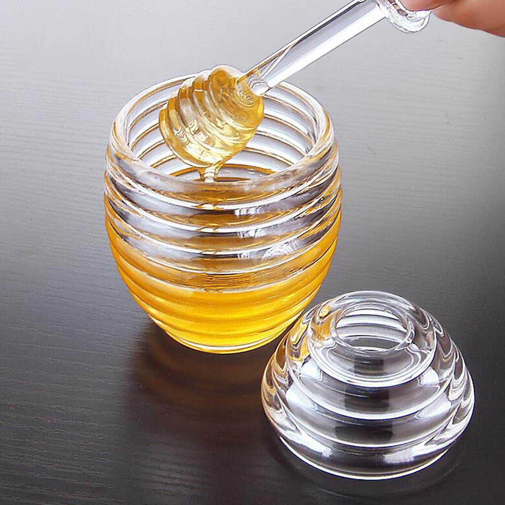 Transparent Honey Jar Pot With Stirring Rod Kitchen Honey Container Small Containers With Lids Glass Storage Containers Food Set