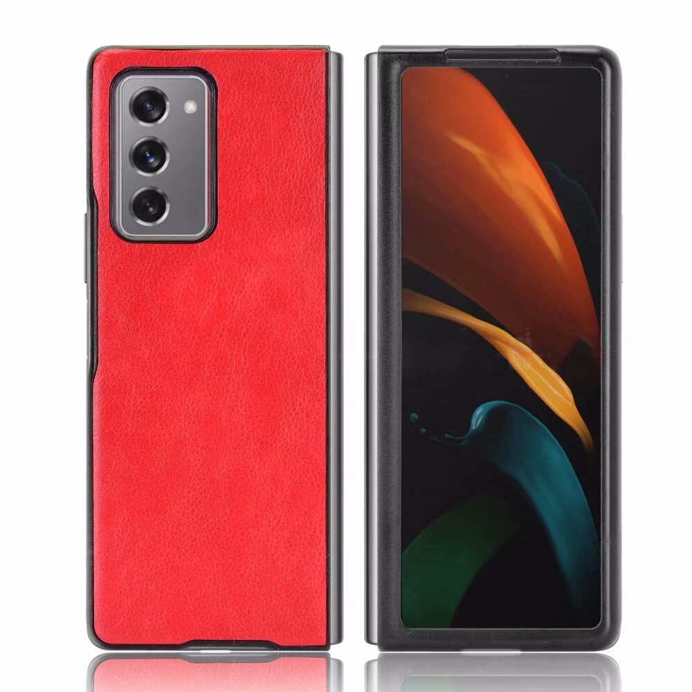 For samsung galaxy z fold 2 -deksel litchi striae hardt pc-deksel til samsung galaxy z fold 2 5g- deksel støtsikre coques: Rød