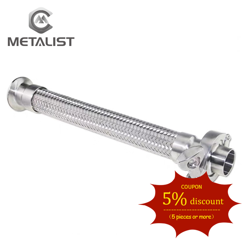 METALIST-virola sanitaria de acero inoxidable, tubo de carrete Flexible de 25mm OD SS304, ajuste de 1,5 pulgadas, abrazadera triple para fermentación casera
