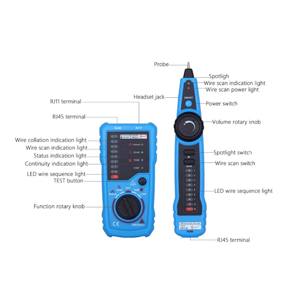 FWT11 anti-interference line hunter plastic + metal Fwt11 network line tester network cable telephone line tracker