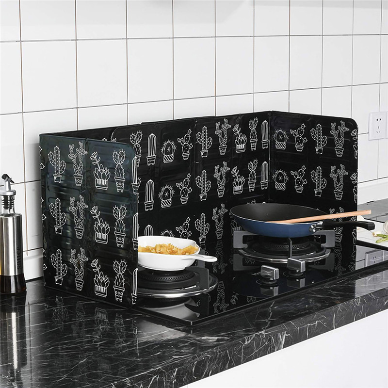 Væg olie stænkbeskyttelse gaskomfur aluminiumsfolie nordisk stil olie baffel køkken stænktæt fedtisolering bord køkkenudstyr: Sort