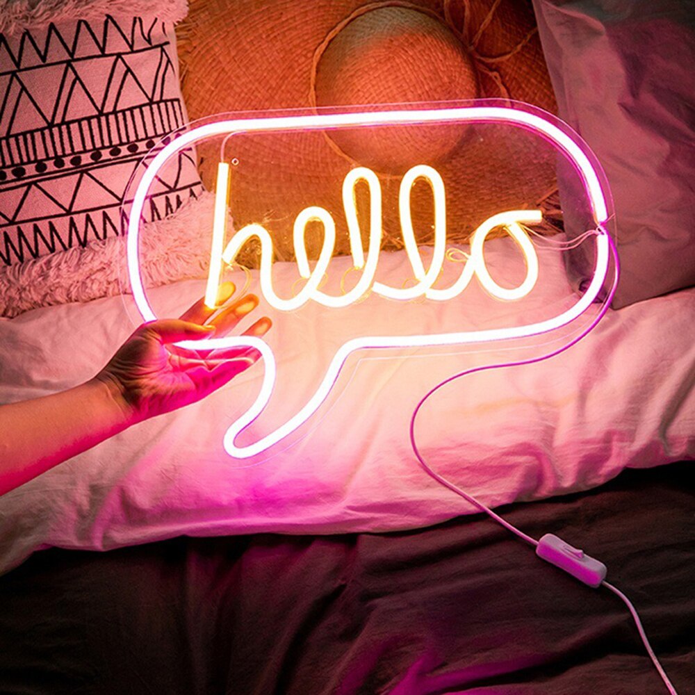 hello Neon Signs LED Poster Cool Store Wallpaper Neon lamp 5V USB Powered Indoor Lighting Wall Decoration leds neon light