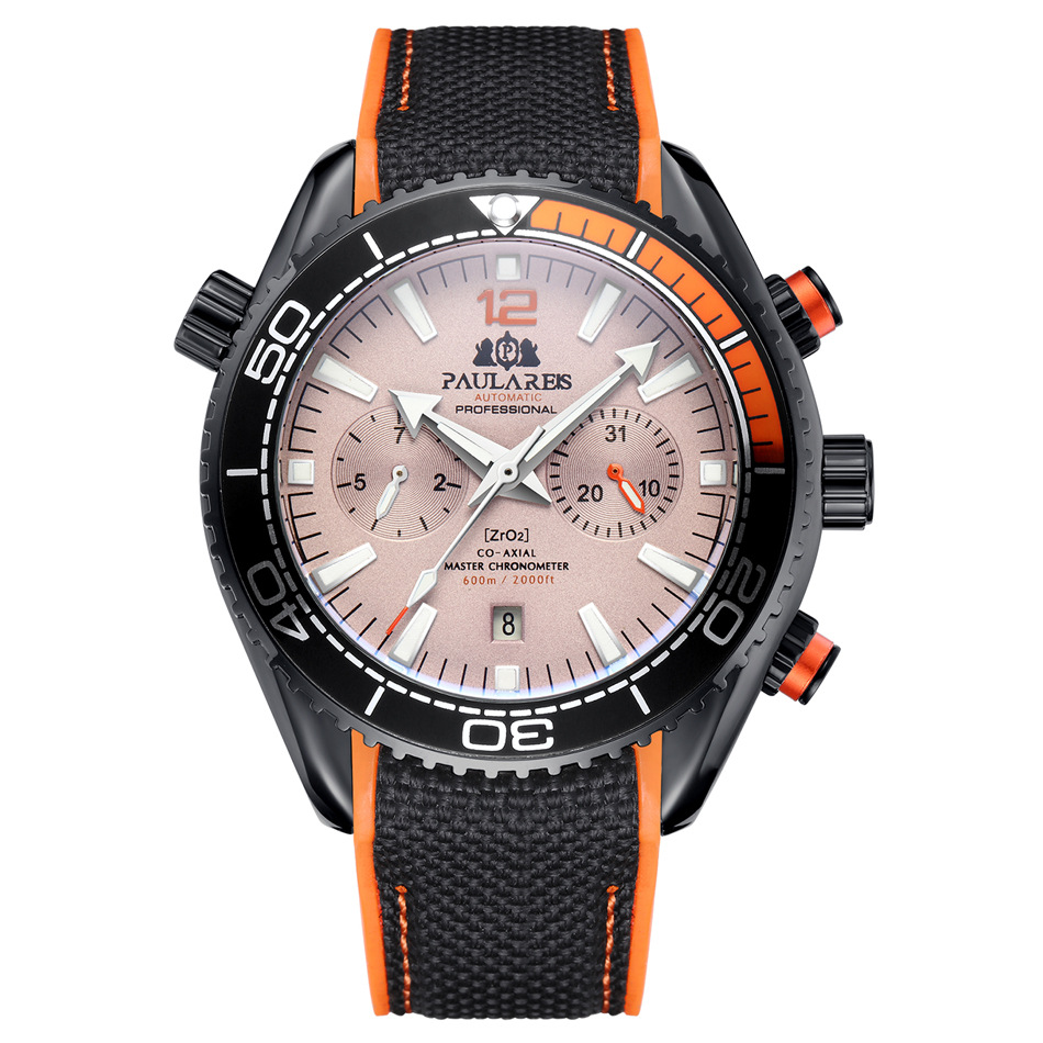 PAULAREIS P, reloj mecánico automático de lujo para hombre, correa de goma, resistente al agua, fecha luminosa, relojes de para hombre: Grey