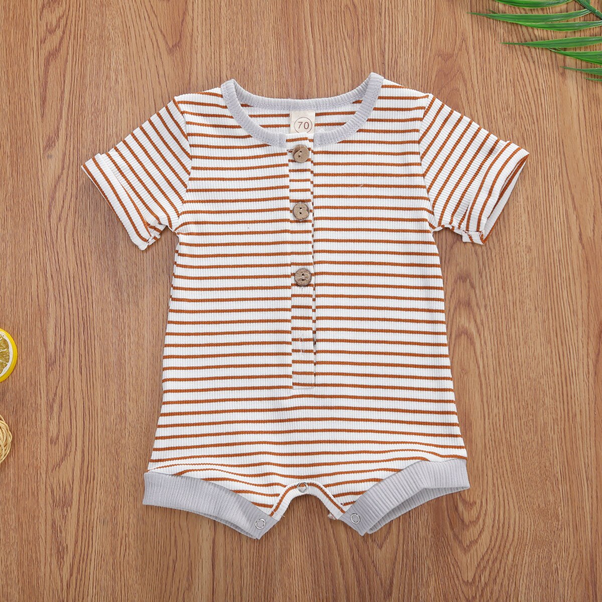 0-18M infantile bébé filles garçons barboteuse rayé imprimé manches courtes simple boutonnage combinaisons 5 couleurs