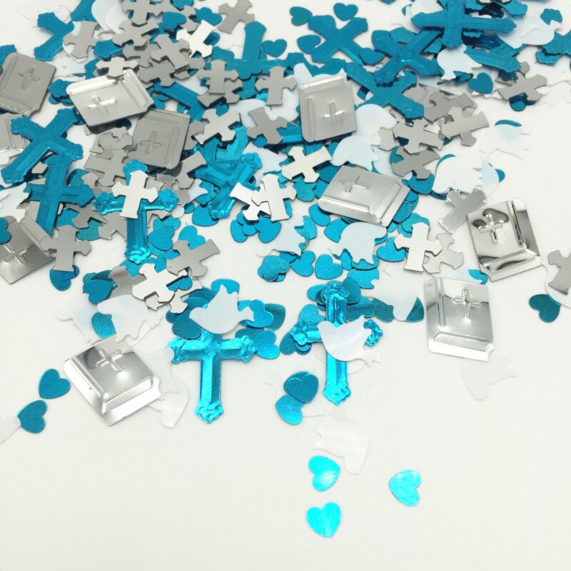 Confeti de Primera Comunión para niños y niñas, suministros para mesa de , Cruz rosa, azul, Biblia, paloma blanca