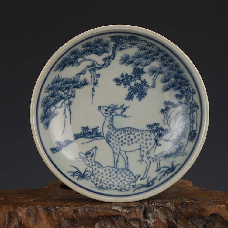 Jingdezhen Qing Dynastie Guangxu Blauw En Wit Herten Draak Plaat Antieke Oude Goederen Collectible Keramische Plaat