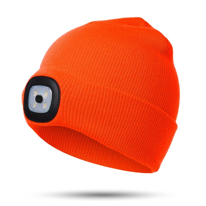 LED Lighted Beanie Rechargeable 4 LED Headlamp Hat,Knitted Winter Hat G99D: Orange