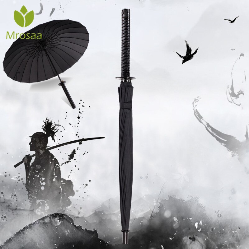 Langt håndtag stort vindtæt samurai sværd paraply japansk sol regn lige paraply automatisk åben 16k 24k parasol