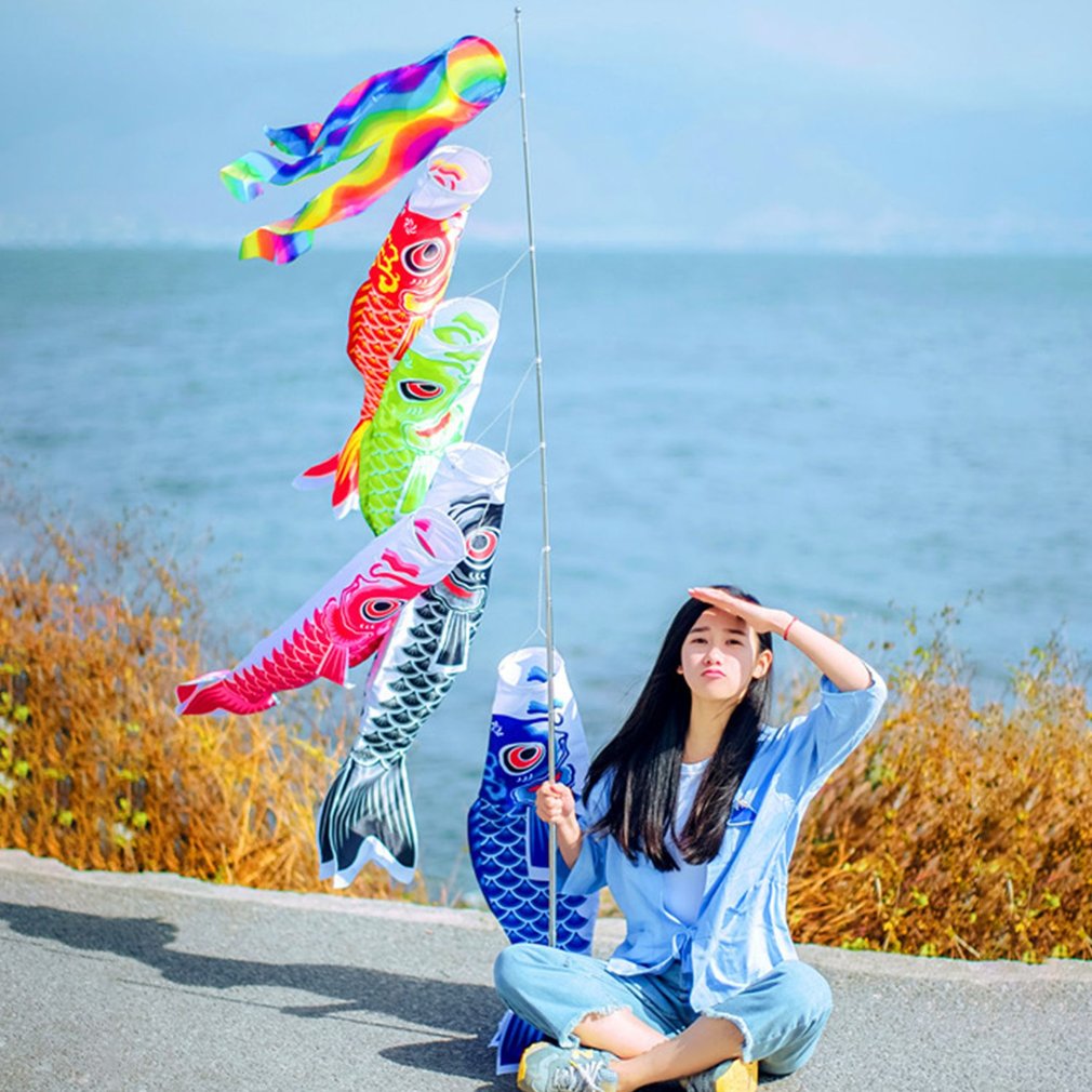 55cm koi nobori vandtæt japansk karpe vindsok streamer hængende farverig fisk flag dekor drage koinobori til børn børn