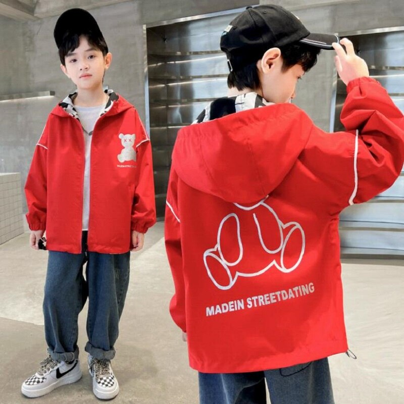 Frühling 4-15Y Kinder Outwear Tragen Beide Seiten Jacke Für Jungen Casual Cartoon Camouflage Winddicht Jungen Mantel Kinder Tops Kleidung