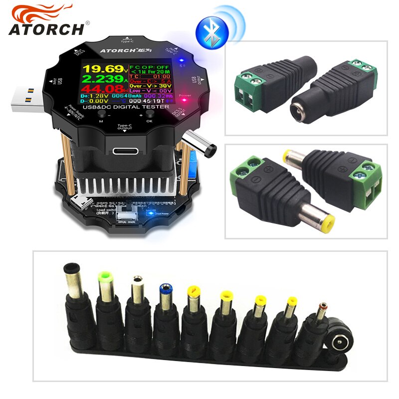 Farve app batteri tester elektronisk belastning 18650 kapacitet monitor indikator afladning opladning usb meter  dc 12v strømforsyning checker: Tilføj adaptere