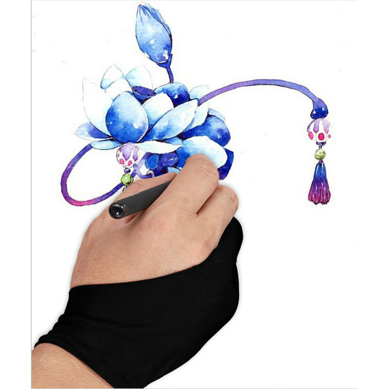 HUIYOU 2 stücke Schwarz 2 finger künstler handschuh anti-fouling für zeichnung malerei digitale tablet schreiben handschuh für Kunst studenten