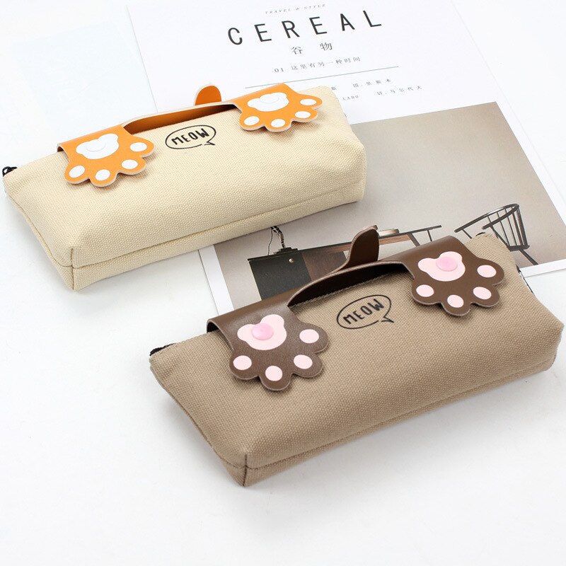 Estuche de lápices Kawaii de lona con almohadilla de gato, Estuches escolares grandes con cremallera, caja de lápices estuche, artículos para la mochila del colegio, papelería, 1 Uds.