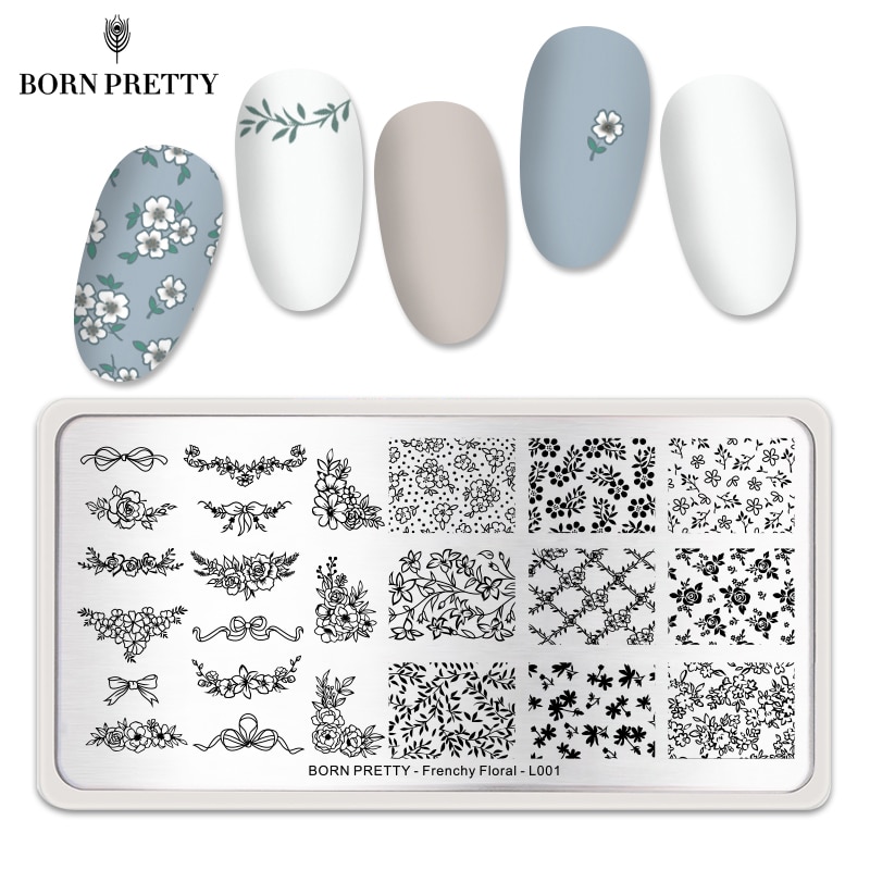 Født smuk nail art stempel skabelon blomst blonder geometri billeder stål nail art stencil blomstertema manicuring