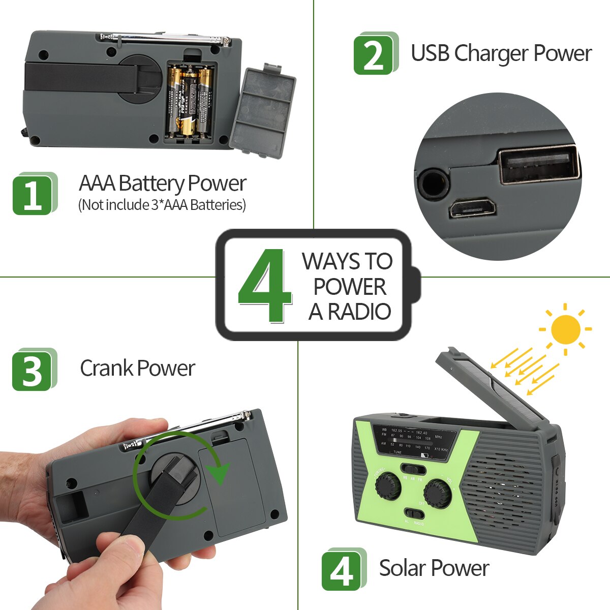 Abbree IPX5 Waterdicht Emergency Radio Am Fm Hand Crank Battery Operated Solar Radio Met Led Zaklamp Bureaulamp Sos Alert