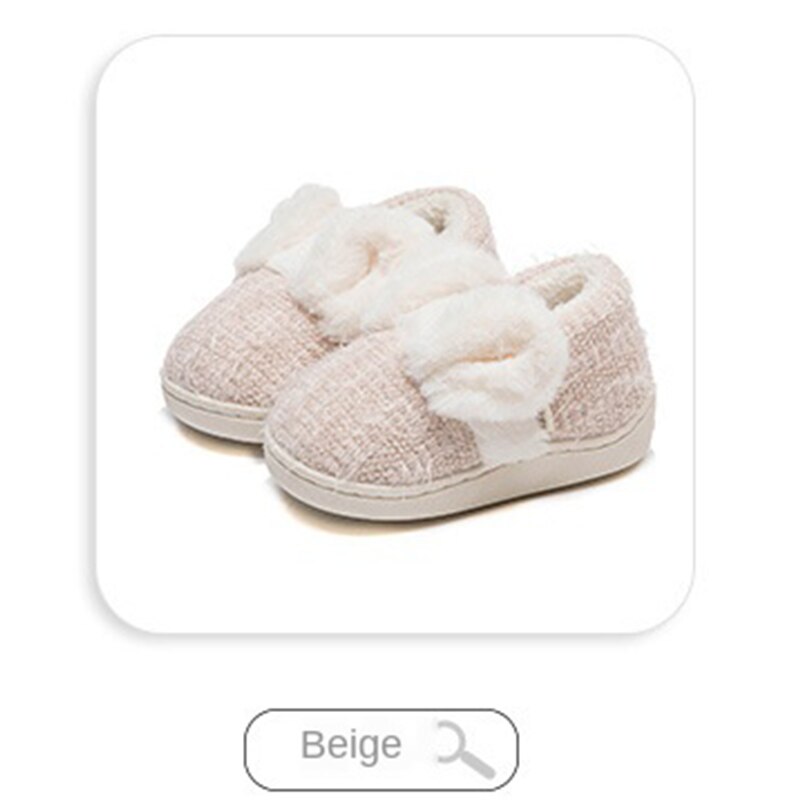 Ulknn Peuter Slippers Voor Meisjes Jongens 1-3 Jaar Winter Plus Fluwelen Warm Antislip Zachte bottom Leuke Konijn Baby Schoenen: Beige / 14-15(Insole 14cm)