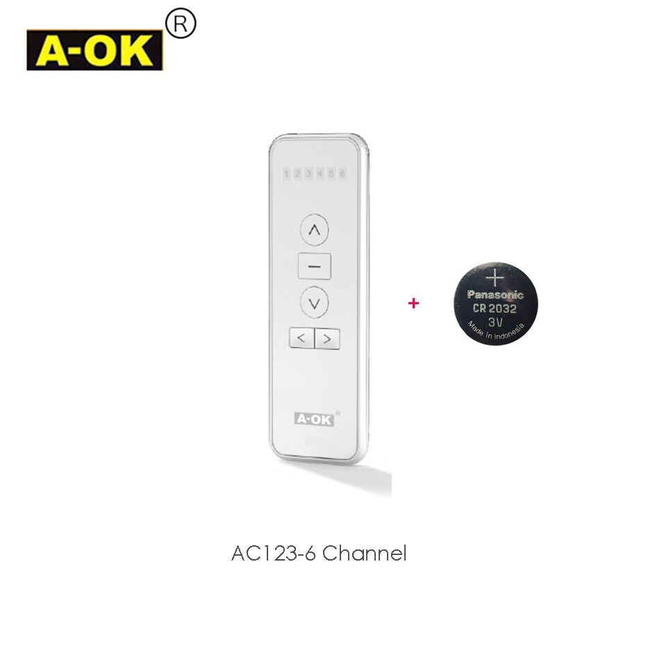 Original A-OK RF433 Remote Controller AC123-1/2/6/16 Channel for A-OK RF433 Curtain Motor and RF433 Tubular Motor,with battery: AC123-6